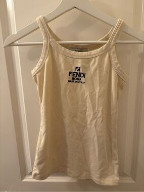 Fendi Roma Cream Tank Top - Women's Sleeveless Tee Y2K Vintage